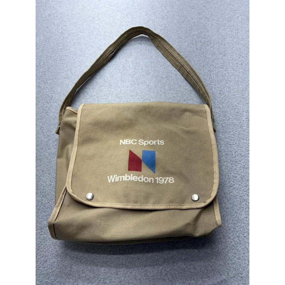 Vintage NBC Sports Wimbledon Bag Messenger‎ One Size Beige Canvas Tennis 1978